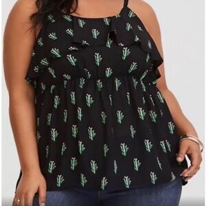 Torrid Women's Size 1X Black Cactus Chiffon Ruffle Tank Camisole Top Career Wear